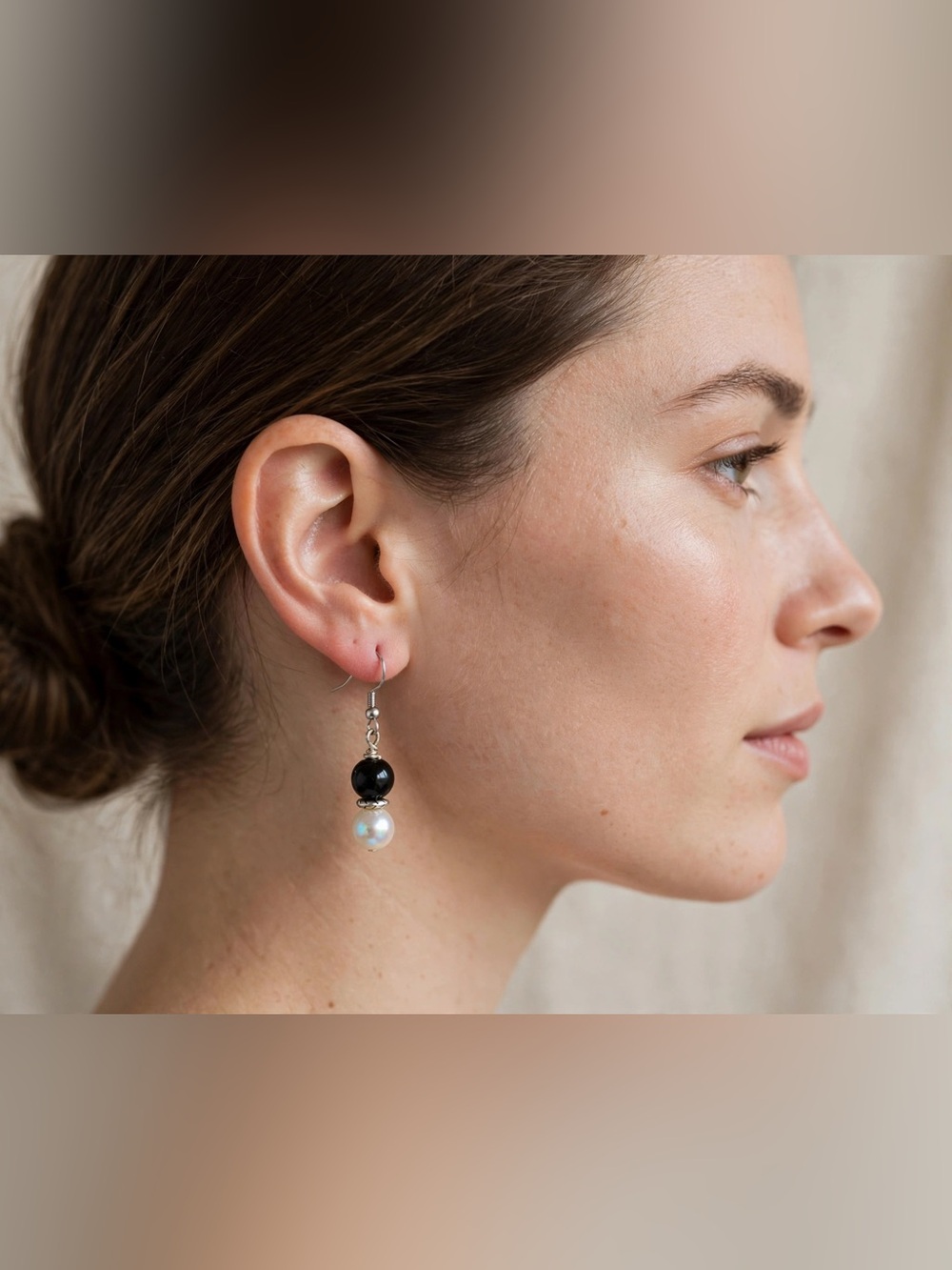 Black and Pearl Drop Dangle Earrings - Classic Two-Tone Women’s Jewelry